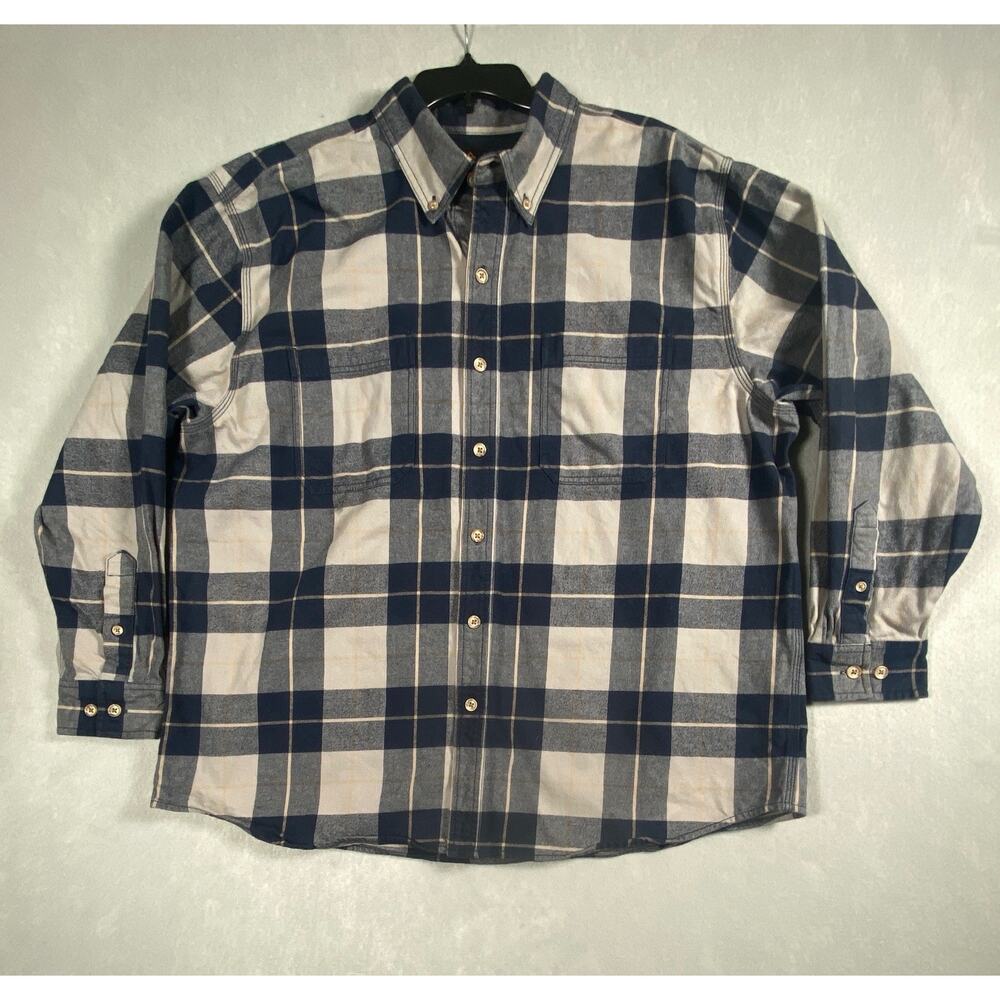 RidgeCut Sz 2XL Heavy Weight‎ Long Sleeve Flannel Shirt Blue Gray Tartan Plaid